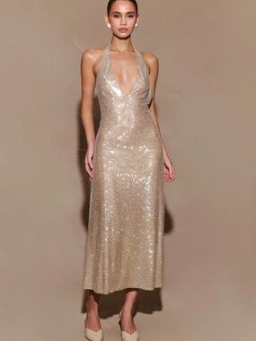 Meshki Halter Slip Dress in Champagne